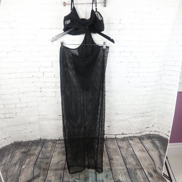 FASHION NOVA BLACK ONE PIECE BATHING SUIT WITH ATTACHED MESH SKIRT COVER UP XL - Picture 9 of 10